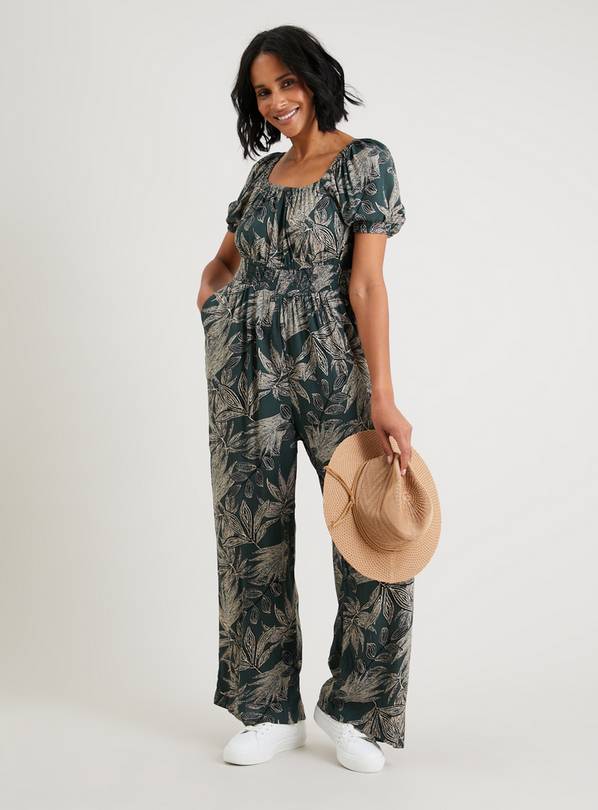 Green palm sale print jumpsuit